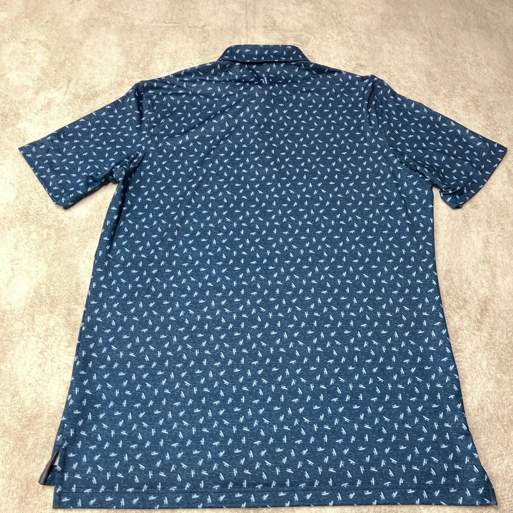 Johnnie-O Polo Shirt Airplane Print Performance Stretch Navy Blue Mens Large
